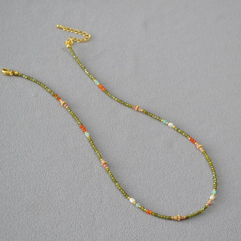 Collana di Perle d'Acqua Dolce Zirconia Boemia Fatta a Mano per Donna Catena a Clavicola in Lega di Pietra Naturale Retro Minimalista