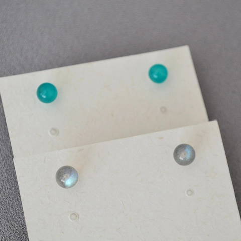 Pendientes de Botón de Piedra Natural Minimalistas Con Poste de Plata de Ley 925 Redondos Labradorita Amazonita Joyería Mujer