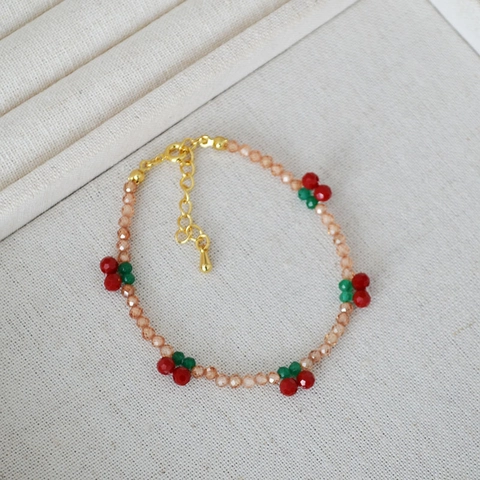Pulsera de Cuentas de Circonia Tejida a Mano para Mujer Estilo Coreano Cuentas de Vidrio Champaña Cereza Joyería Regalo