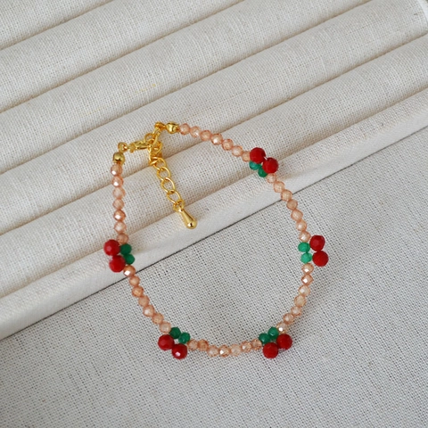 Pulsera de Cuentas de Circonia Tejida a Mano para Mujer Estilo Coreano Cuentas de Vidrio Champaña Cereza Joyería Regalo