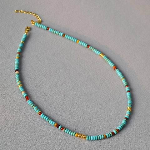Collana di Perline in Turchese Agata Diaspro Vintage per Donna Collana Bohemienne in Pietra Naturale Fatta a Mano con Perle Artificiali