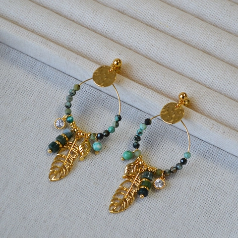 Boho Messing Vergoldet Blatt Traumfänger Ohrhänger Mit 925 Sterlingsilber Ohrstecker Türkis Strass Hängende Ohrringe Schmuck