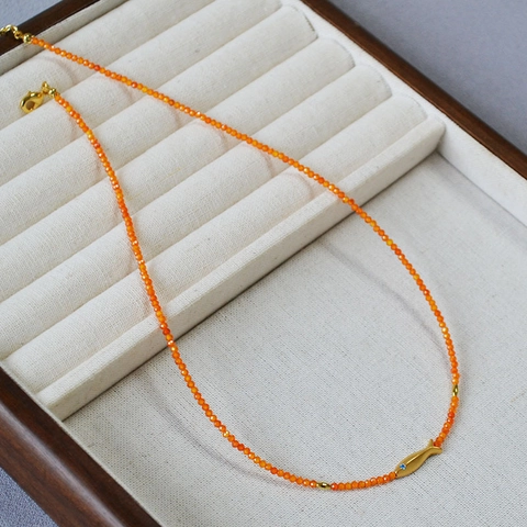 Collar de Cuentas de Circonia Naranja de Estilo Chino Nuevo Colgante de Pez Koi de Aleación Chapado en Oro Cadena de Clavícula de Suerte Mujer
