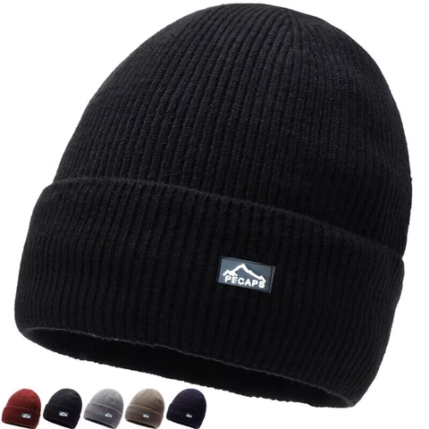 Uomo Donna Berretto Invernale In Maglia Caldo Foderato In Pile Beanie Outdoor Casual Skull Cap Con Patch Logo Montagna