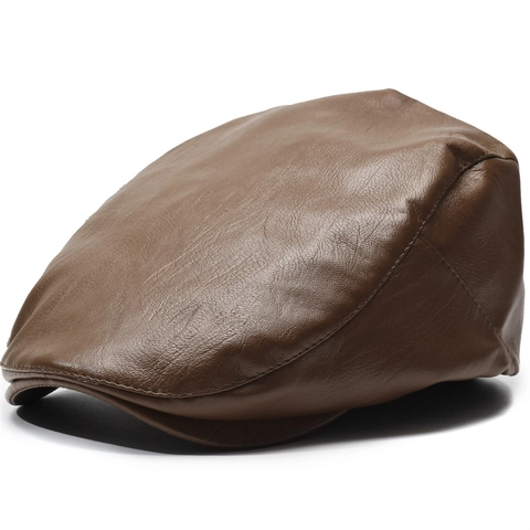 Vintage Unisex Solid Color Artificial Leather Beret Flat Cap British Style Adjustable Fashion Newsboy Hat For Men Women
