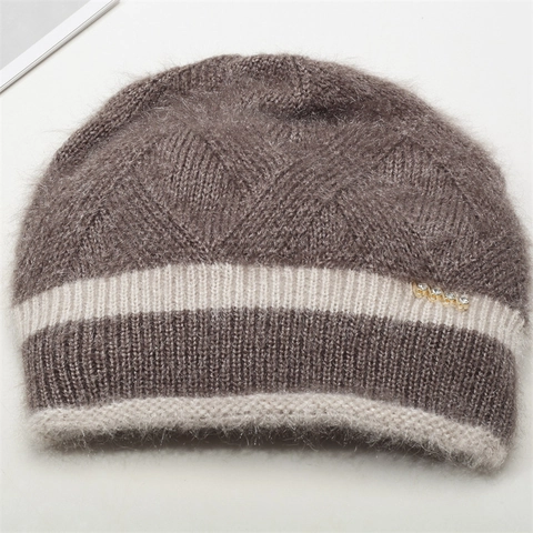 Bonnet en Tricot Chaud d'Hiver pour Femmes Bonnet à Rayures Épaisses Avec Décoration en Strass Extérieur Doux et Thermique