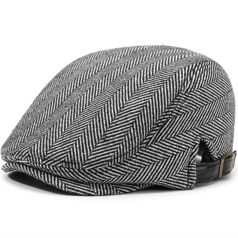 Casquette Gavroche Vintage à Chevrons pour Hommes Femmes Réglable Béret Plat Style Britannique Chapeau d'Hiver Chaud