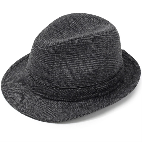 Men Vintage Plaid Fedora Hat Polyester British Gentleman Short Brim Warm Autumn Winter Classic Jazz Hat For Elderly Father