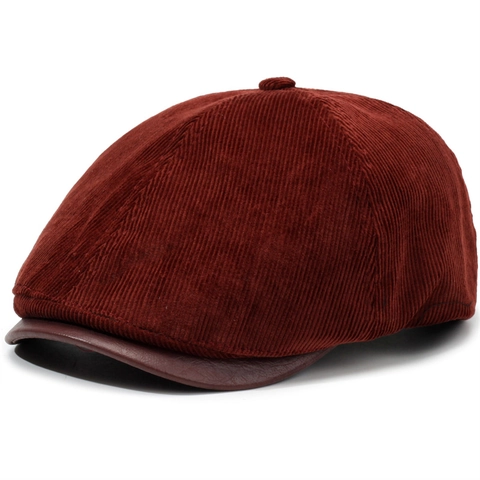 Casquette Gavroche Rétro en Velours Côtelé pour Hommes Femmes Ajustable Vintage Style Japonais Béret de Peintre Britannique