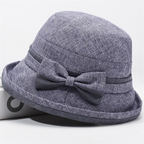 French Style Bow Knot Polyester Bucket Hat For Women Sun Protection Foldable Elegant Retro Solid Color Summer Spring Hat