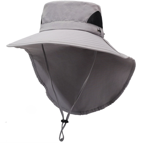 Chapeau de Protection Solaire Extérieur Avec Rabat de Cou Large Bord Maille Respirante Séchage Rapide Pour Pêche Randonnée Hommes Femmes