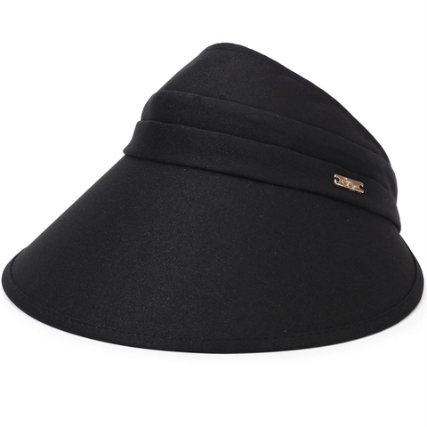 Visera Solar de Verano para Mujer de Ala Ancha Sombrero de Copa Vacío Color Sólido Transpirable Plegable de Poliéster