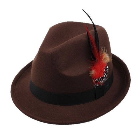 Vintage Fedora Hat For Men Women Polyester Felt Jazz Hat With Feather Decoration Ribbon Trim British Style Panama Sun Hat