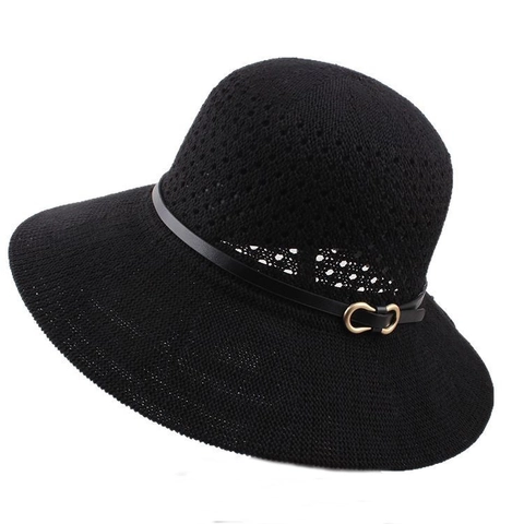 Chapeau de Soleil Élégant Style Japonais pour Femmes Respirant Tricot Ajouré Chapeau Bob Bord Large Voyage Plage Protection Solaire