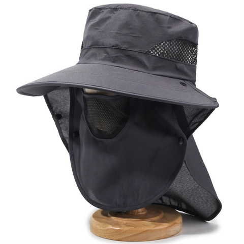 Sombrero Protección Solar Aire Libre Ala Ancha Sombrero Boonie Con Cubierta Cara Cuello Removible Poliéster Transpirable Pesca