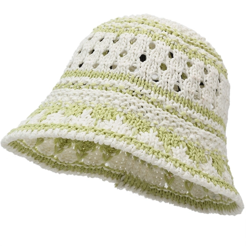 Damen Retro Häkeln Fischerhut Polyester Hohl Geschnitten Farbblock Sonnenschutz Atmungsaktiv Sonnenhut Für Sommer Urlaub