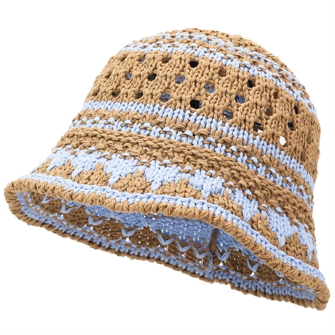 Damen Retro Häkeln Fischerhut Polyester Hohl Geschnitten Farbblock Sonnenschutz Atmungsaktiv Sonnenhut Für Sommer Urlaub
