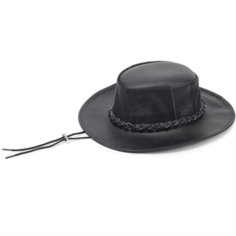 Ρετρό Δυτικό Καπέλο Cowboy PU Δέρμα Δίχτυ Αναπνεύσιμο Καπέλο Ιππασίας Με Ρυθμιζόμενο Αντιανεμικό Σχοινί Για Άνδρες Γυναίκες