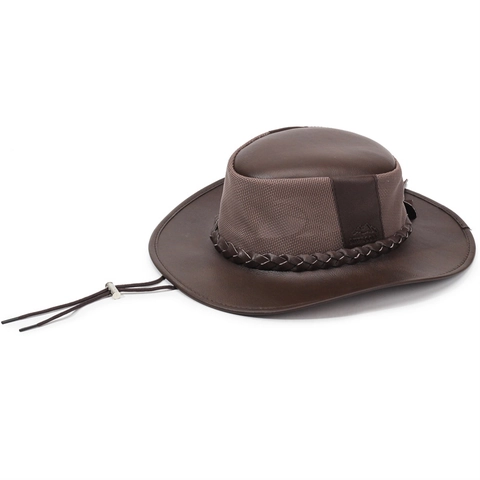 Ρετρό Δυτικό Καπέλο Cowboy PU Δέρμα Δίχτυ Αναπνεύσιμο Καπέλο Ιππασίας Με Ρυθμιζόμενο Αντιανεμικό Σχοινί Για Άνδρες Γυναίκες