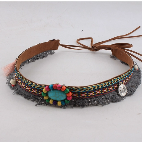 Vintage Boheems Hoedband Voor Vrouwen Western Cowboy Stierenkop PU Leer Hoed Riem Met Kwastjes Borduursel Hoed Decoratie Accessoire