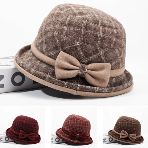 Franse Vintage Geruite Strik Vissershoed Voor Dames Herfst Winter Warm Elegante Gerolde Rand Hat Zachte Comfortabele Dagelijkse Hoofddeksels