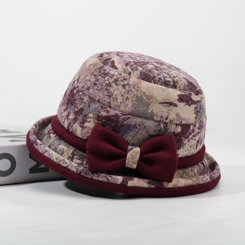 Vintage Bloemen Strik Vissershoed Voor Dames Winter Warm Katoen-Polyestermix Elegante Vissershoed Voor Moeder