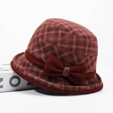 Franse Vintage Geruite Strik Vissershoed Voor Dames Herfst Winter Warm Elegante Gerolde Rand Hat Zachte Comfortabele Dagelijkse Hoofddeksels