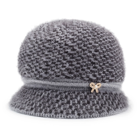 Women Winter Warm Thickened Knit Hat Elegant Bow Artificial Pearl Rhinestone Bucket Hat For Middle Aged Elderly Mothers