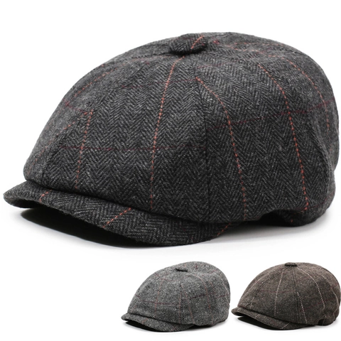 Vintage British Style Plaid Newsboy Cap For Women Men Polyester Breathable Beret Hat Retro Painter Gatsby Cabbie Flat Cap