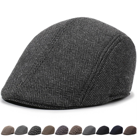 Berretto Newsboy Retrò da Uomo in Stile Britannico in Poliestere Cappello Piatto Vintage Berretto a Becco d'Anatra per Autunno Inverno Caldo All'aperto