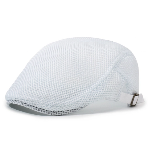 Summer Breathable Polyester Mesh Duckbill Hat Men Women Solid Color Hollow Adjustable Beret Casual Sunshade Flat Cap Hat