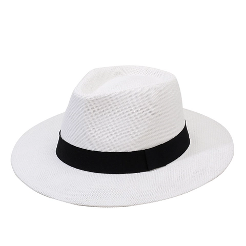 Summer Paper Straw Fedora Hat Wide Flat Brim Sun Protection Beach Vacation Jazz Hat For Men Women Casual Straw Sun Hat