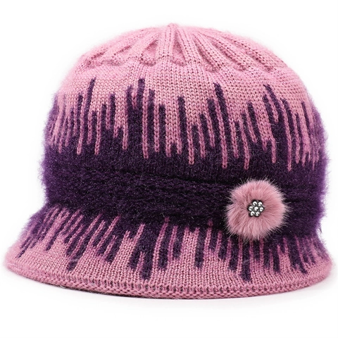 Damen Winter Strickmütze Dicke Warme Fleece Gefütterte Polyester Wollmütze Mit Bommel Strass Blume Für Ältere Damen