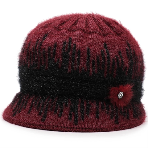 Damen Winter Strickmütze Dicke Warme Fleece Gefütterte Polyester Wollmütze Mit Bommel Strass Blume Für Ältere Damen