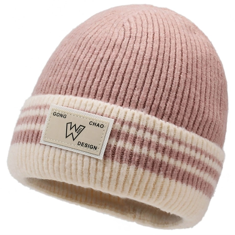 Unisex Gestreepte Breipet Dikke Warme Wintermuts Fleece Gevoerd Koudebescherming Beanie Letterpatch Outdoor Skimuts