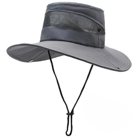 Unisex Outdoor Ademende Zonbescherming Vissershoed Brede Rand Mesh Verstelbaar Trekkoord Vissen Wandelen Casual Safari Hoed