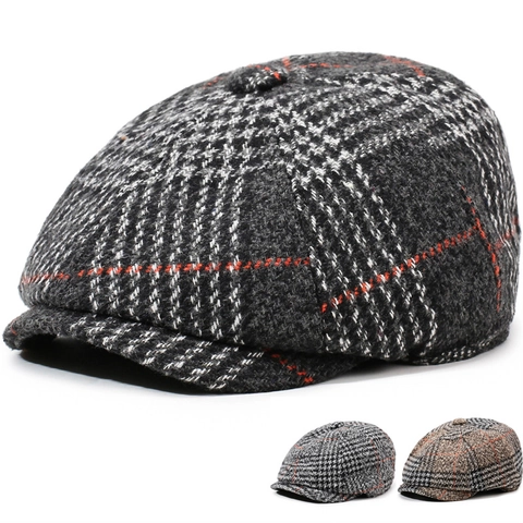 Vintage Britse Stijl Heren Newsboy Pet Geruit Visgraat Baret Hoed Casual Winddicht Zonwering Platte Pet