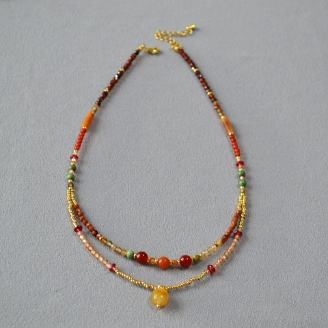 Maillard-Stil Vintage Naturstein Perlen Halskette Mehrlagig Für Damen Handgefertigt Bunt Schmuck Mit Kupfer Vergoldetem Zubehör