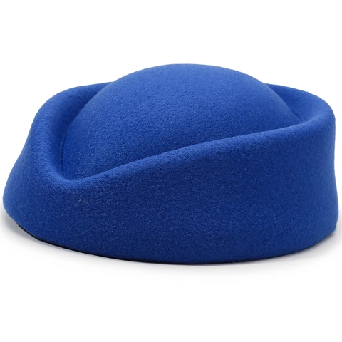 Vintage Women Stewardess Pillbox Hat Acrylic Felt Solid Color Retro Stewardess Uniform Accessory For Performance Role Play