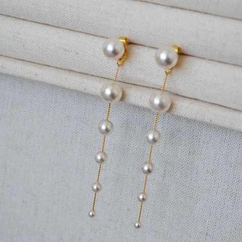 925 Sterlingsilber Ohrstecker-Stift Künstliche Perle Lange Quasten Ohrringe Für Damen Verlauf Perlen Elegante Mode Schmuck