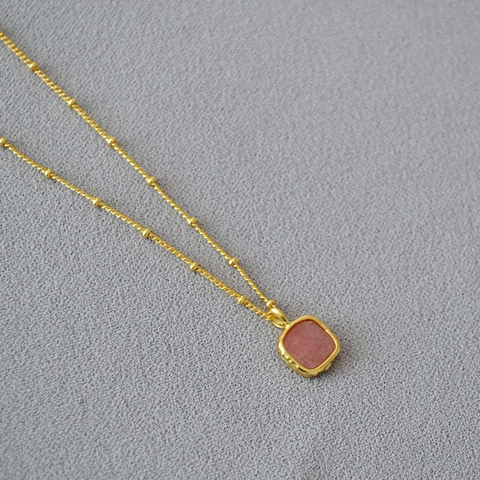 Geometrische Quadratische Naturstein Anhänger Halskette Gold Messing Satellitenkette Minimalistischer Retro Schmuck Für Damen