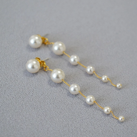 925 Sterlingsilber Ohrstecker-Stift Künstliche Perle Lange Quasten Ohrringe Für Damen Verlauf Perlen Elegante Mode Schmuck
