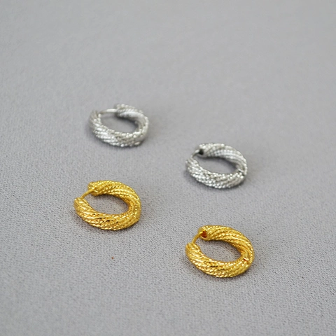 Orecchini a Cerchio Minimalisti in Ottone Con Texture a Corda Intrecciata da Donna Placcati in Oro Bianco Oro Rotondi Geometrici
