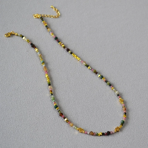 Collana di Perline di Tormalina Multicolore Fatta a Mano Per Donna Pendente a Cuore in Rame Placcato Oro Gioielli di Moda