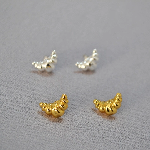 Orecchini a Bottone in Ottone Vintage Francese a Croissant Con Perno in Argento Sterling 925 Gioielli Oro Argento Per Donna