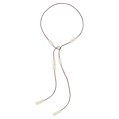 Collana Lunga in Cordino di Pelle Marrone Vintage Con Perle Artificiali Elegante Gioiello in Stile Bohemien da Donna
