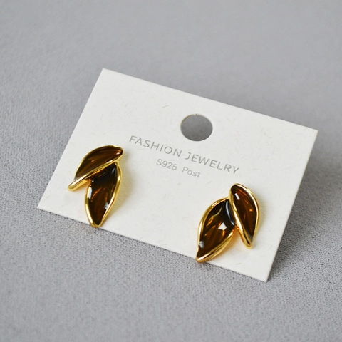 Handgefertigte Emaille Blatt Ohrstecker Für Damen Retro Messing Vergoldet Maillard Stil Mit 925 Sterlingsilber Ohrstecker-Stift