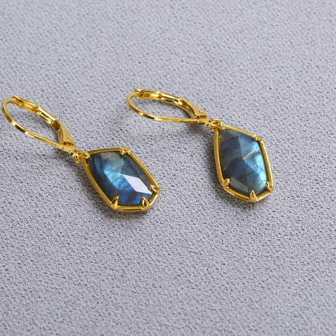 Pendientes Leverback de Piedra Natural de Corte Irregular Minimalista Cobre Chapado en Oro Amatista Labradorita Rodocrosita Mujer