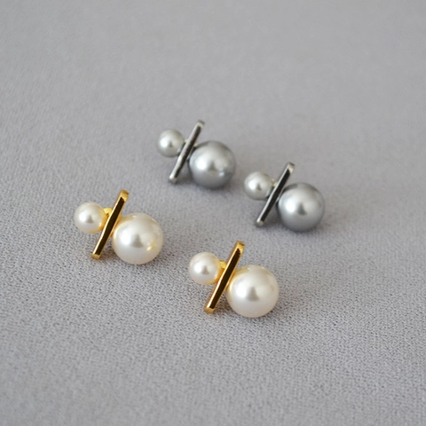 Orecchini a Bottone Geometrici in Ottone Galvanico Con Perno in Argento Sterling 925 Perle Artificiali Orecchini Gioielli Donna