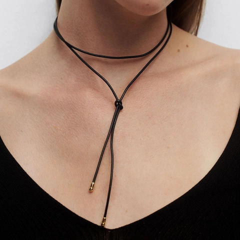 Minimalistische Zwarte Touwketting Strik Halsketting Voor Vrouwen Koper Verguld Waterdruppel Hanger Verstelbare Choker Lange Strik Sieraden Cadeau